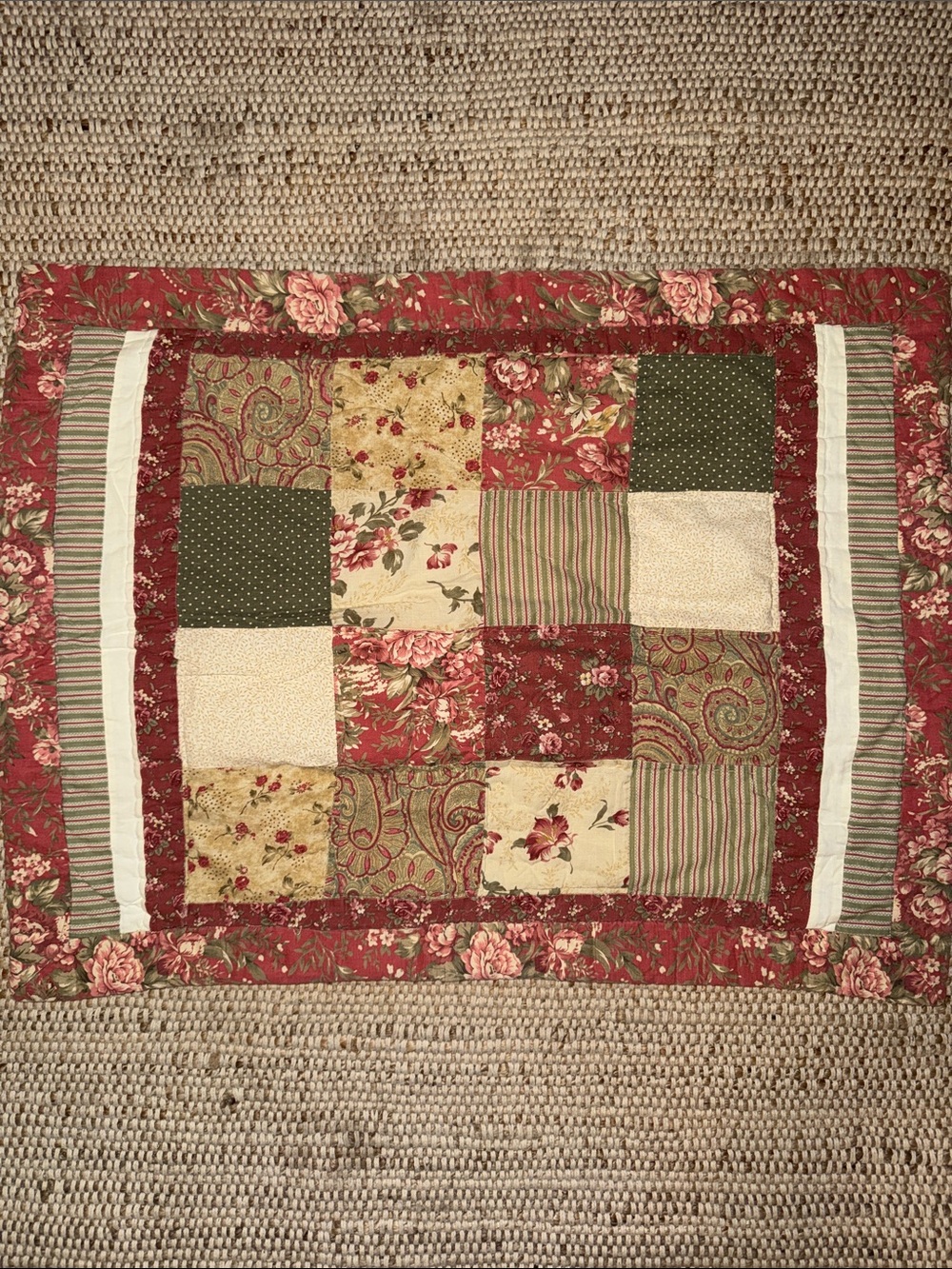 Vintage Quality quilted bed pillow cover.